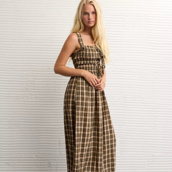 AE Sweetheart Neckline Midi Dress, Plaid, XS - Picture 2 of 5